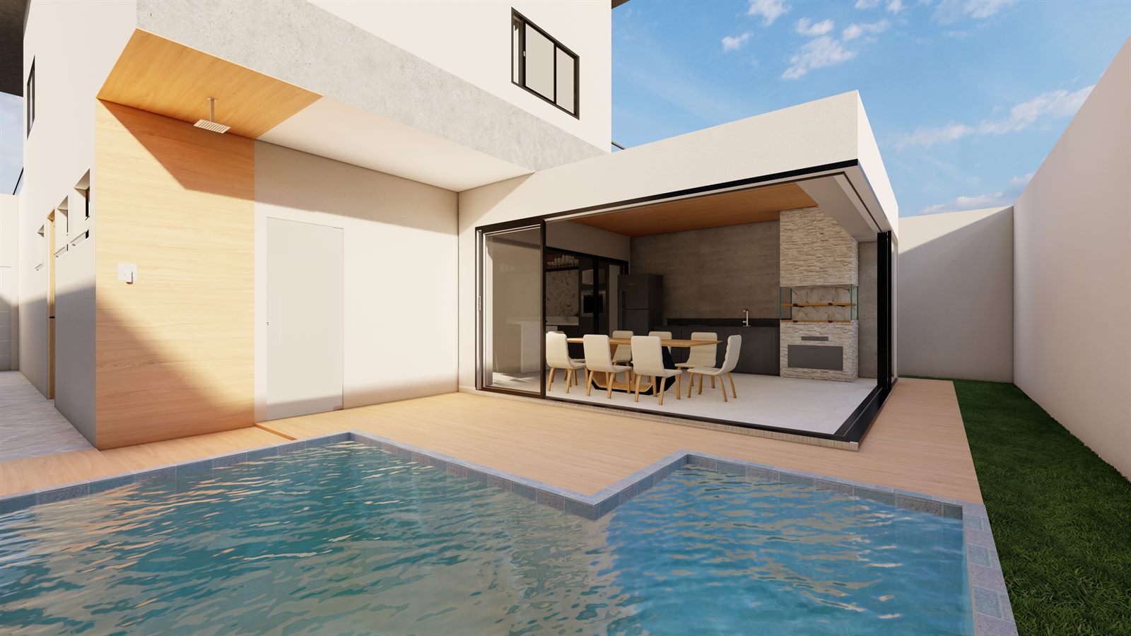 Área gourmet integrada à piscina